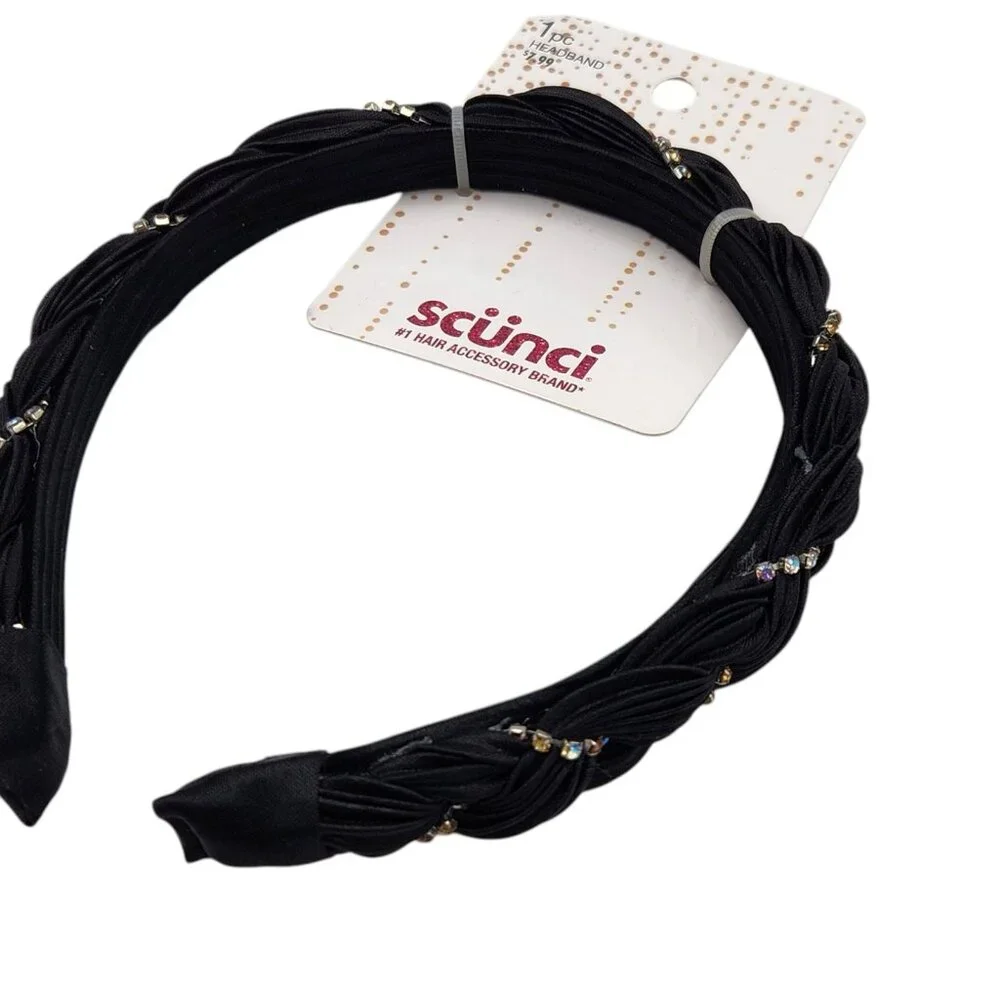 Scunci Deep Teal and Black Fabric Hair‎ Headband 2 Pcs Set with Jewels Bundle